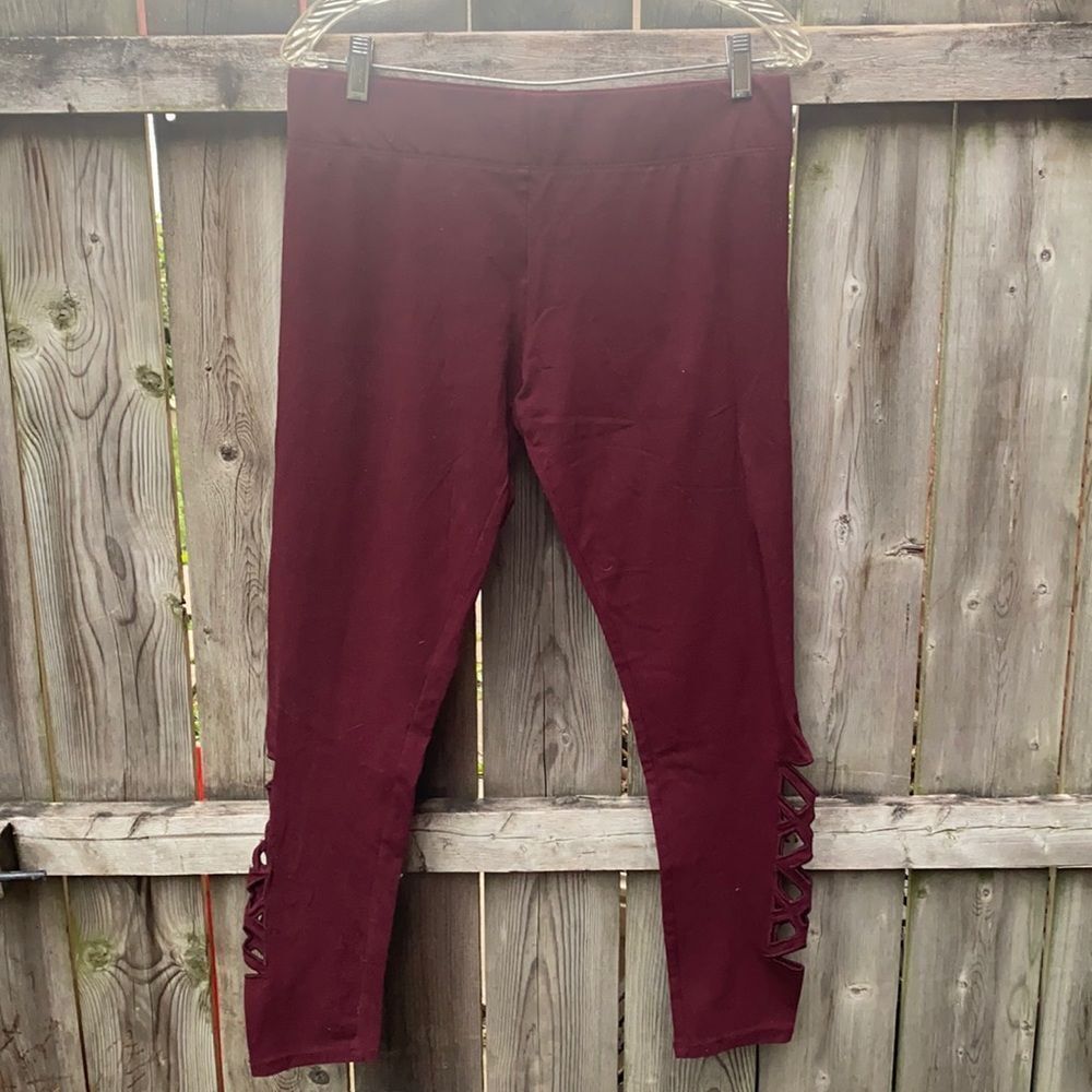 Burgundy cut out leggings sz. L